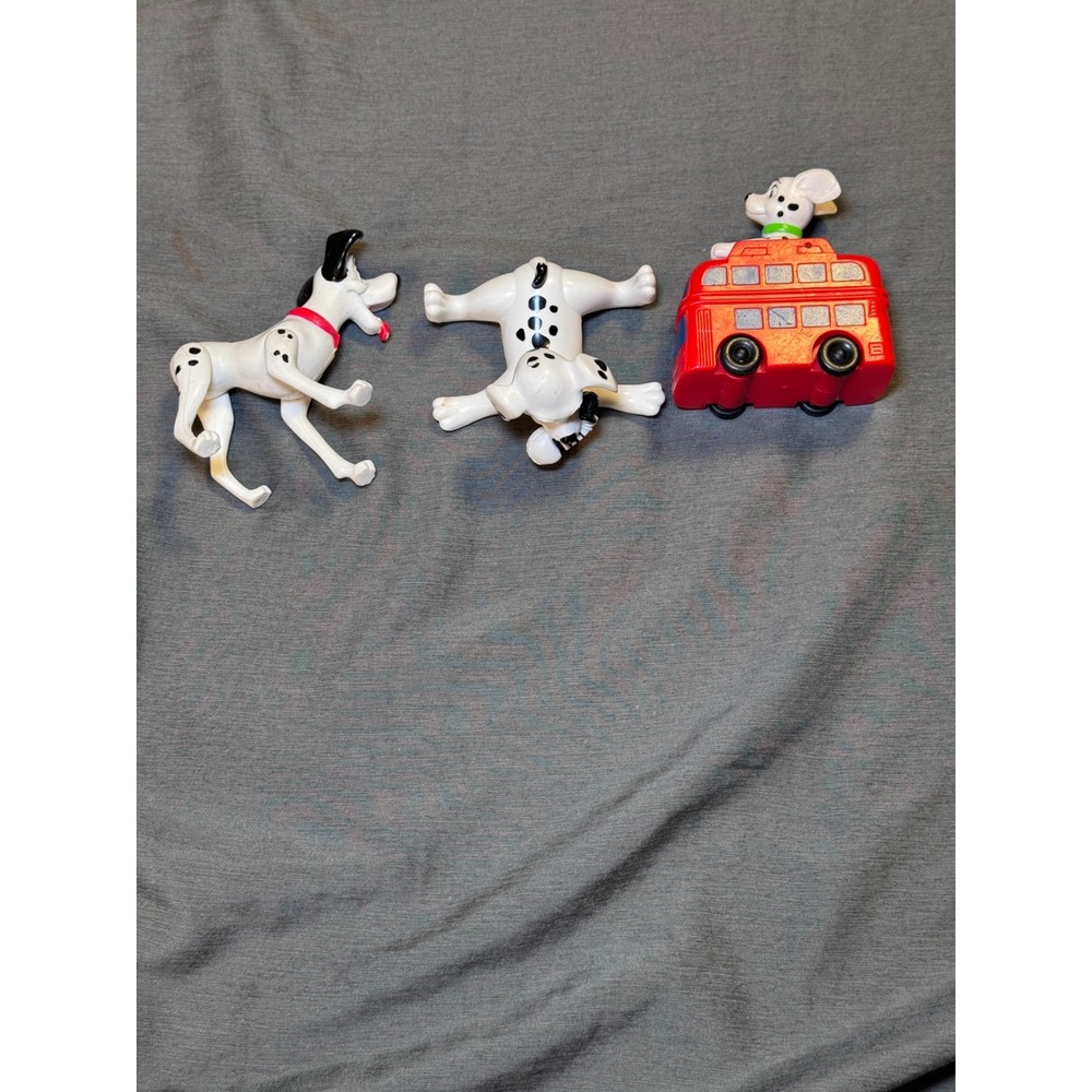 Vintage Disney 101 Dalmatians Toy‎ Figure Lot Pongo Puppy in London Bus 3pc Set